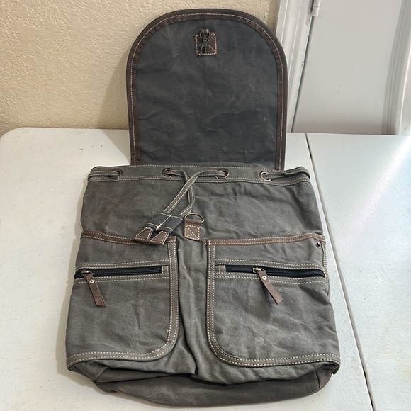 Clea Ray, Gray & Brown, Repurposed Military Canvas, Backpack. - Picture 4 of 9